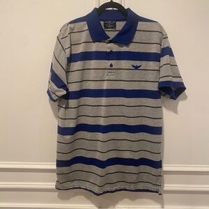 Canyon Club Polo Shirt Men's XL Blue Gray Striped Short Sleeve Golf Eagle Logo